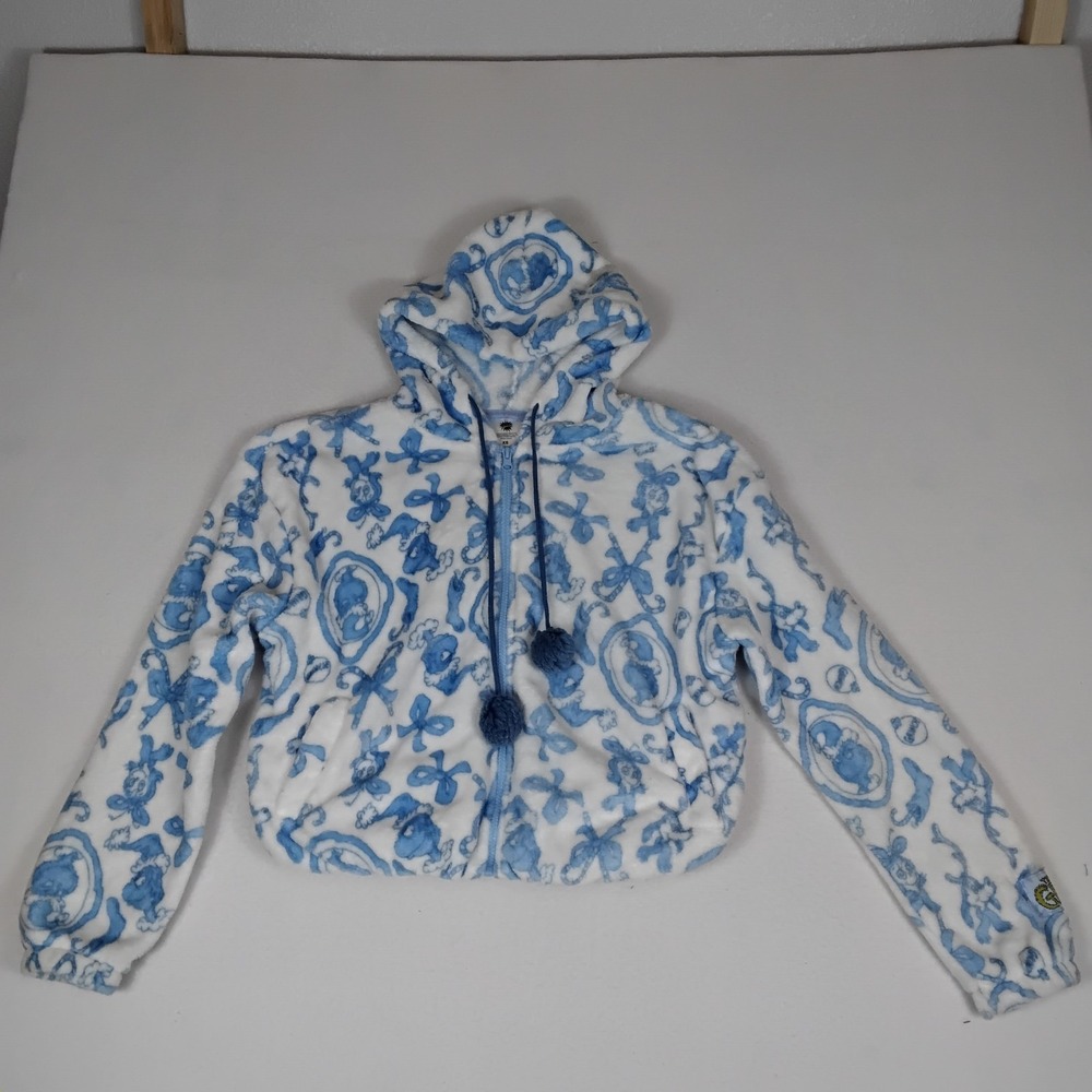 The Grinch Women’s XS Blue White Plush Fleece Hoodie Zip Up Dr Seuss Christmas